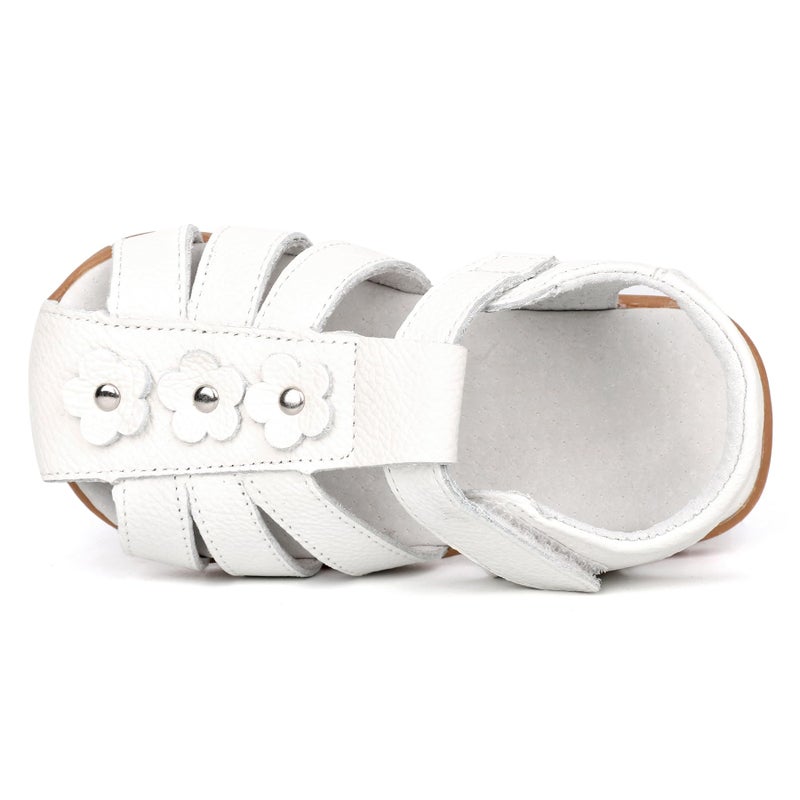 Femizee Girls Casual Leather Closed Toe Flower Princess Dress Sandal(Toddler/Little Kid) Size 4 Toddler,White,1508 CN20 - Image 4